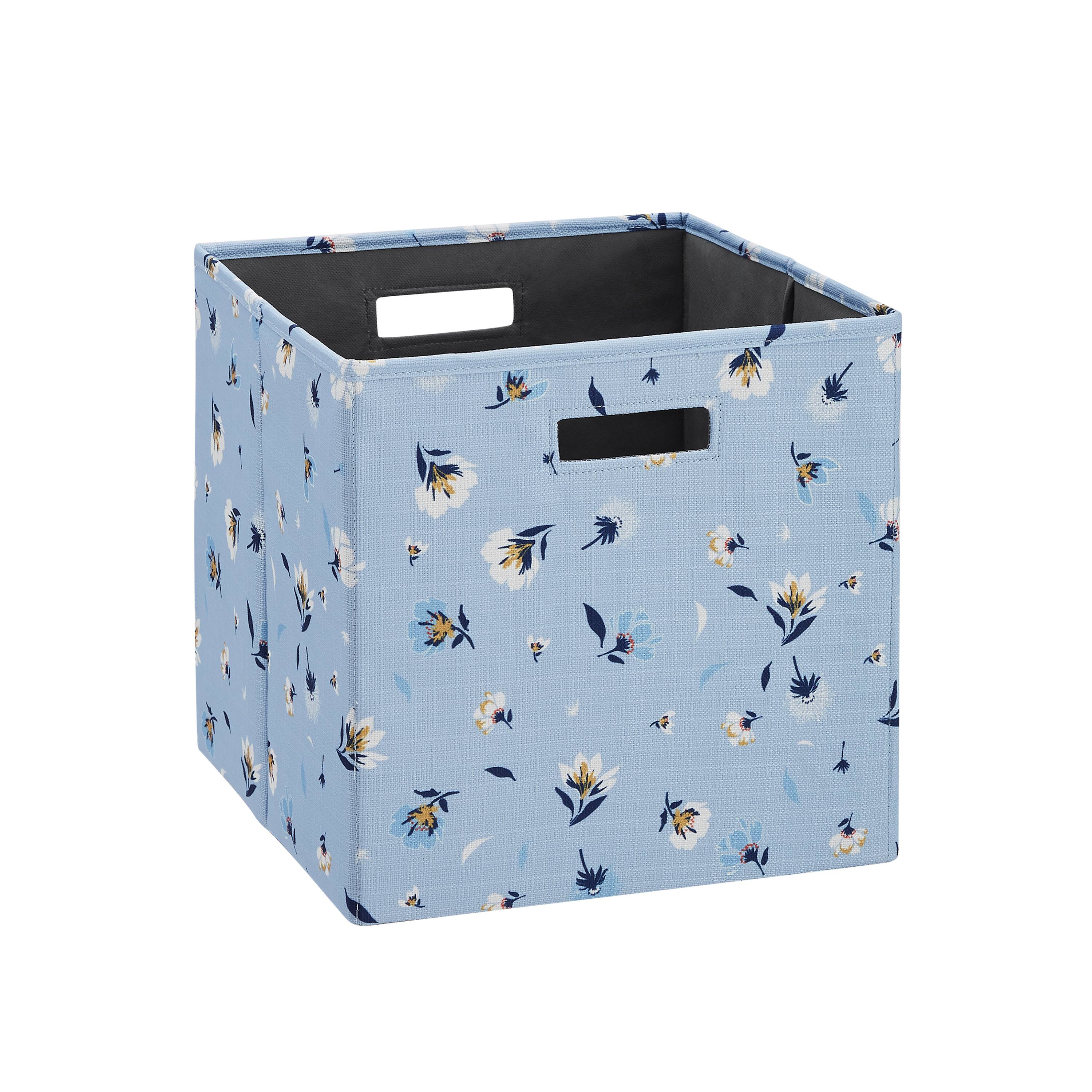 Front Zoom. Linon Home Décor - Chabis Foldable Fabric Storage Bins Set of Two - Blue Multicolor Daisy Pattern.