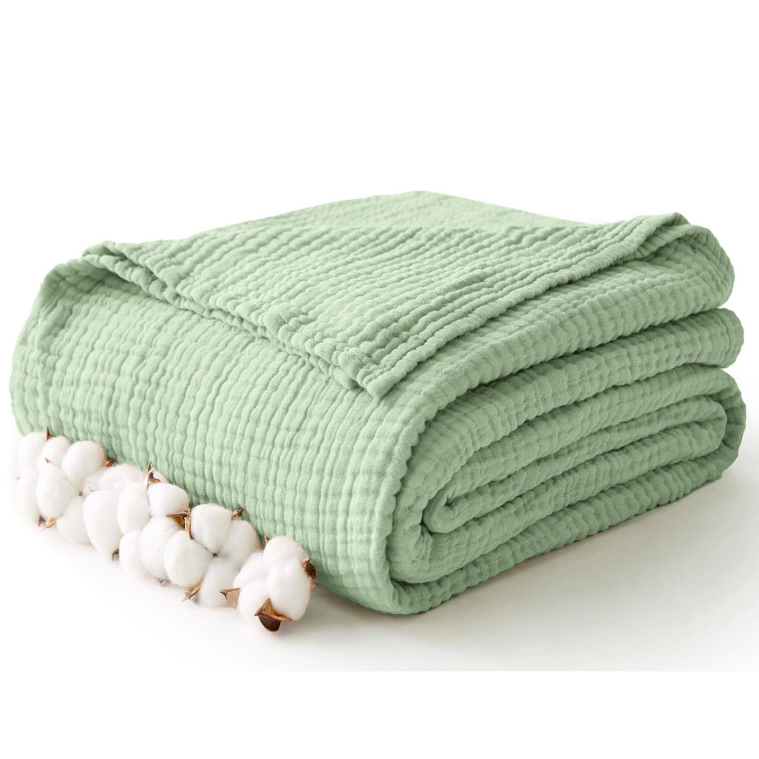 Paradigms Interiors - Cotton King Size Blankets For Bed 108 X 90 6 Layers And Soft Muslin Throw Blanket Lightweight Quilt Bedspre - 08 - Sage Green-Queen(90" x 90")