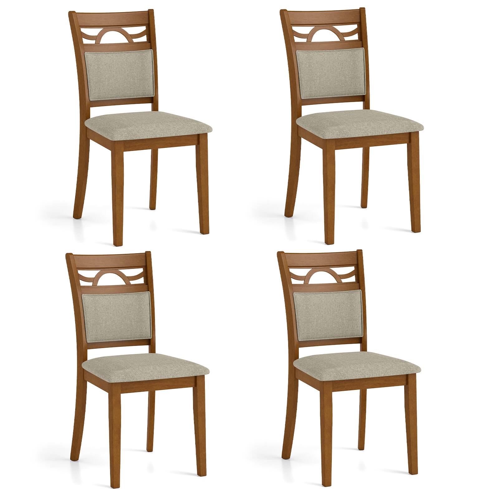 Front. Gymax - Gymax Dining Chairs Set of 4 w/Rubber Wood Frame Padded Seat & Backrest for Kitchen - Brown.