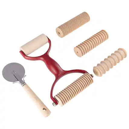 Front. Classic Cuisine - 7 Pcs Pasta Making Tools - Natural, Wine, Red.