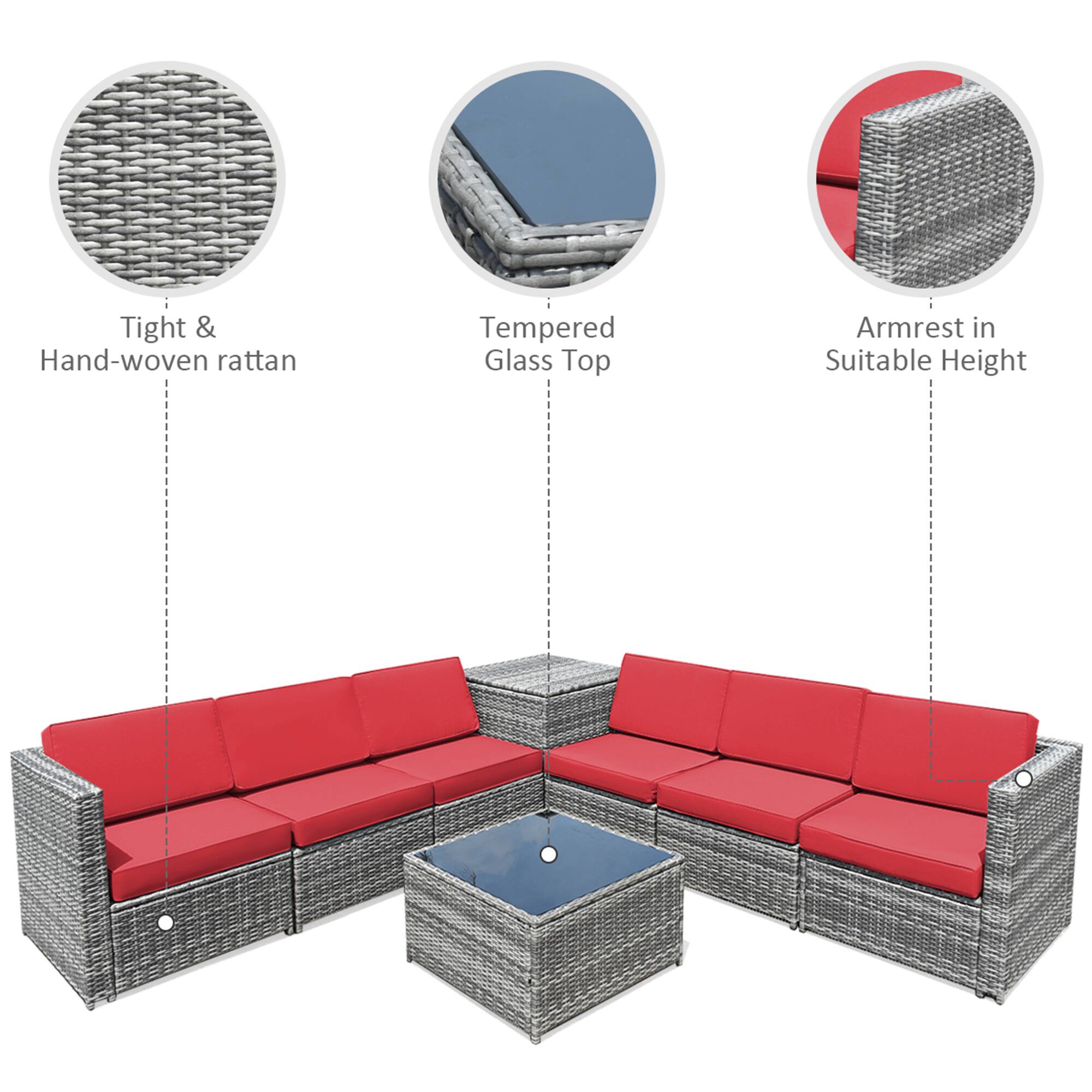Tight & Hand-woven rattan, Tempered Glass Top, Armrest in Suitable Height