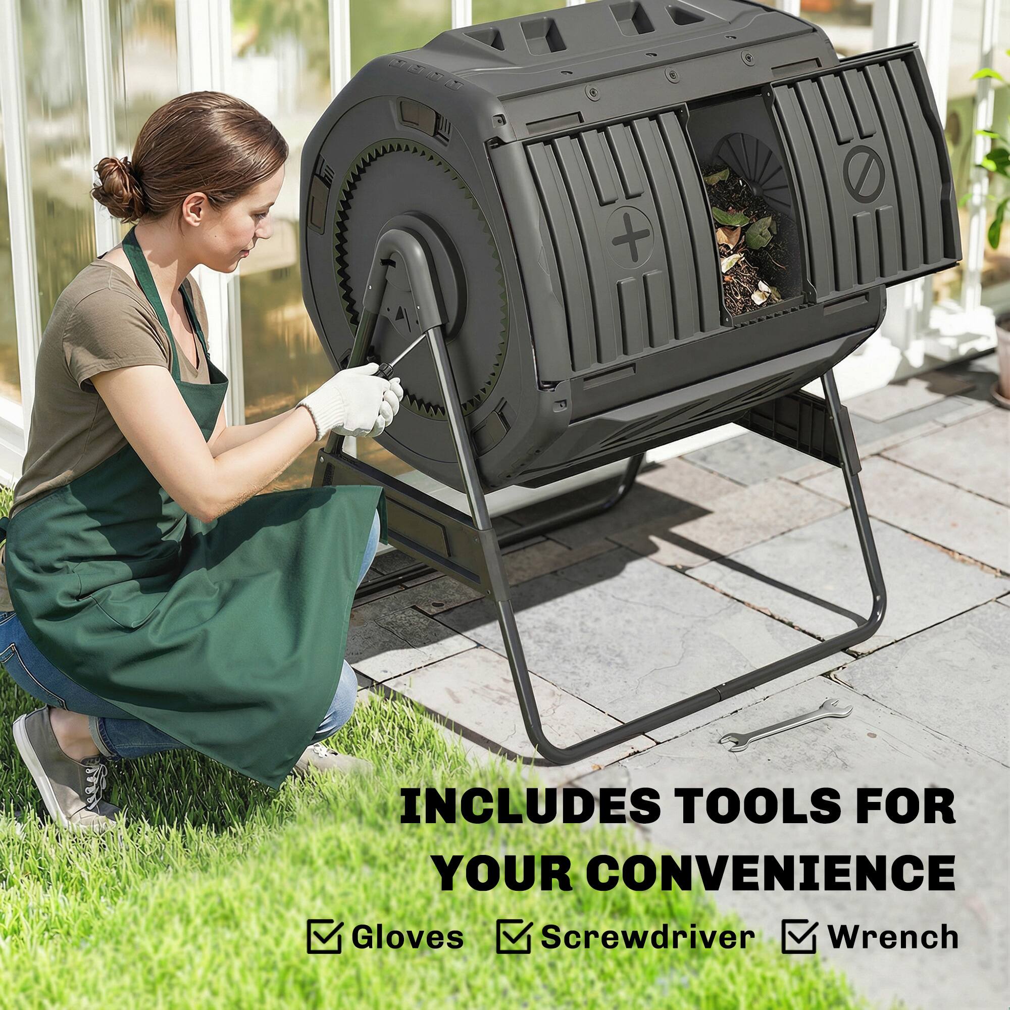 INCLUDES TOOLS FOR YOUR CONVENIENCE  
Gloves  
Screwdriver  
Wrench