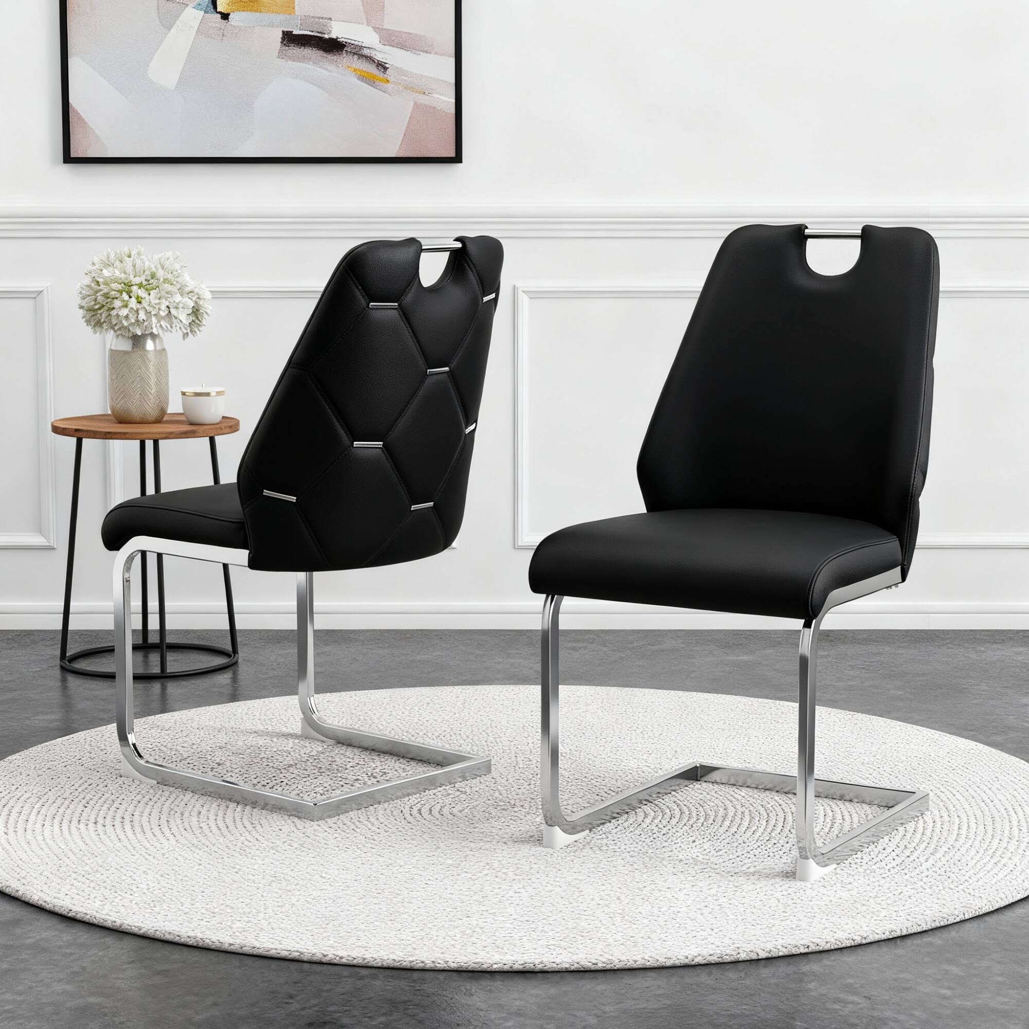 Front. GOODSILO - Set of 2 Modern Upholstered Dining Chairs with Elegant Metal Accents and High-Resilience Foam Cushions - Black.