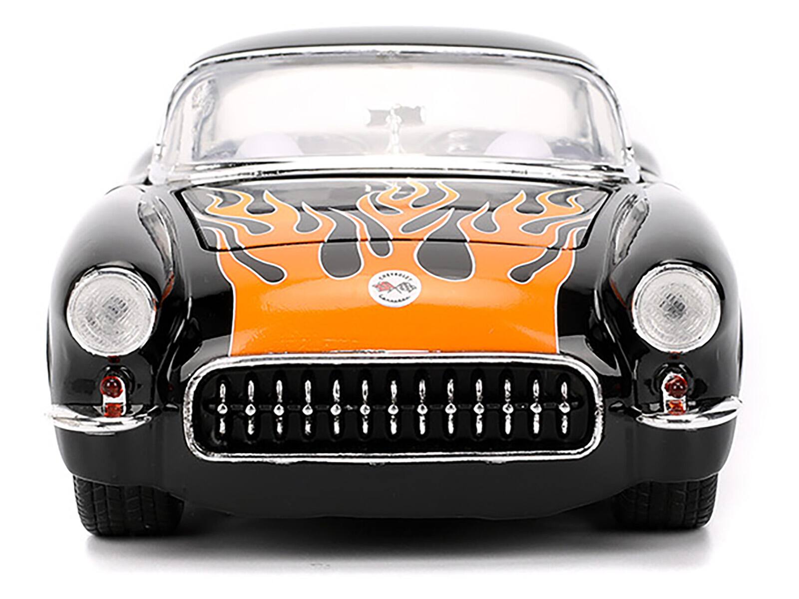 Alt View 5. Jada - 1957 Chevrolet Corvette Black with Flame Graphics and White Interior "Bigtime Muscle" Series 1/24 Model Car by Jada.