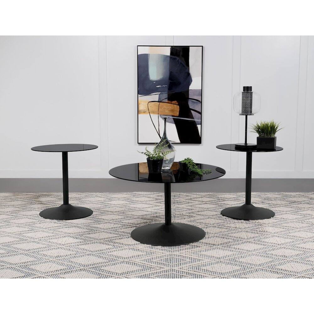 Alt View 1. Coaster Co. of America - Ganso 3-piece Round Glass Top Coffee and End Table Set Black - Black.