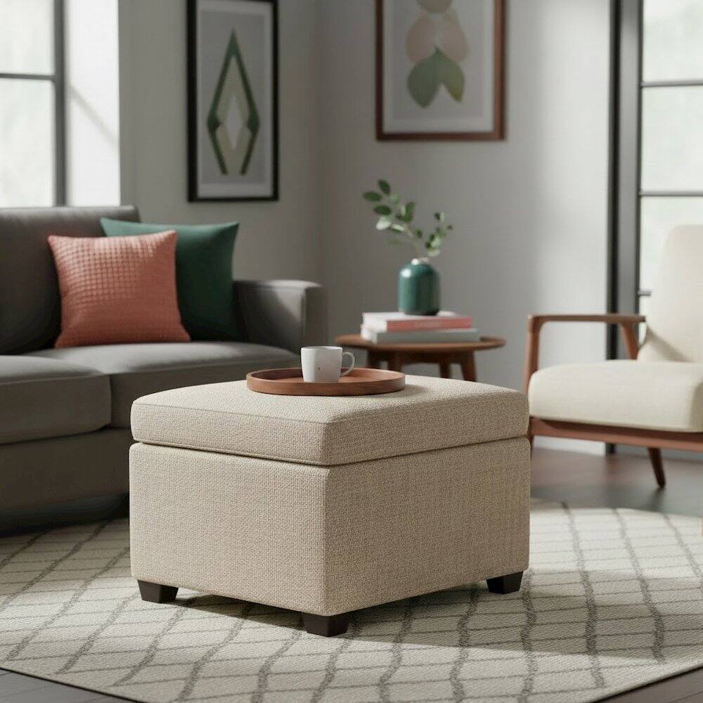 Left. Sanford - Jackson Square Storage Ottoman Matisse Ivory - Ivory.