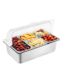VEVOR - Countertop Food Serving Display Container, 5 Pan Stainless Steel Food Serving Tray - Stainless Steel Silver