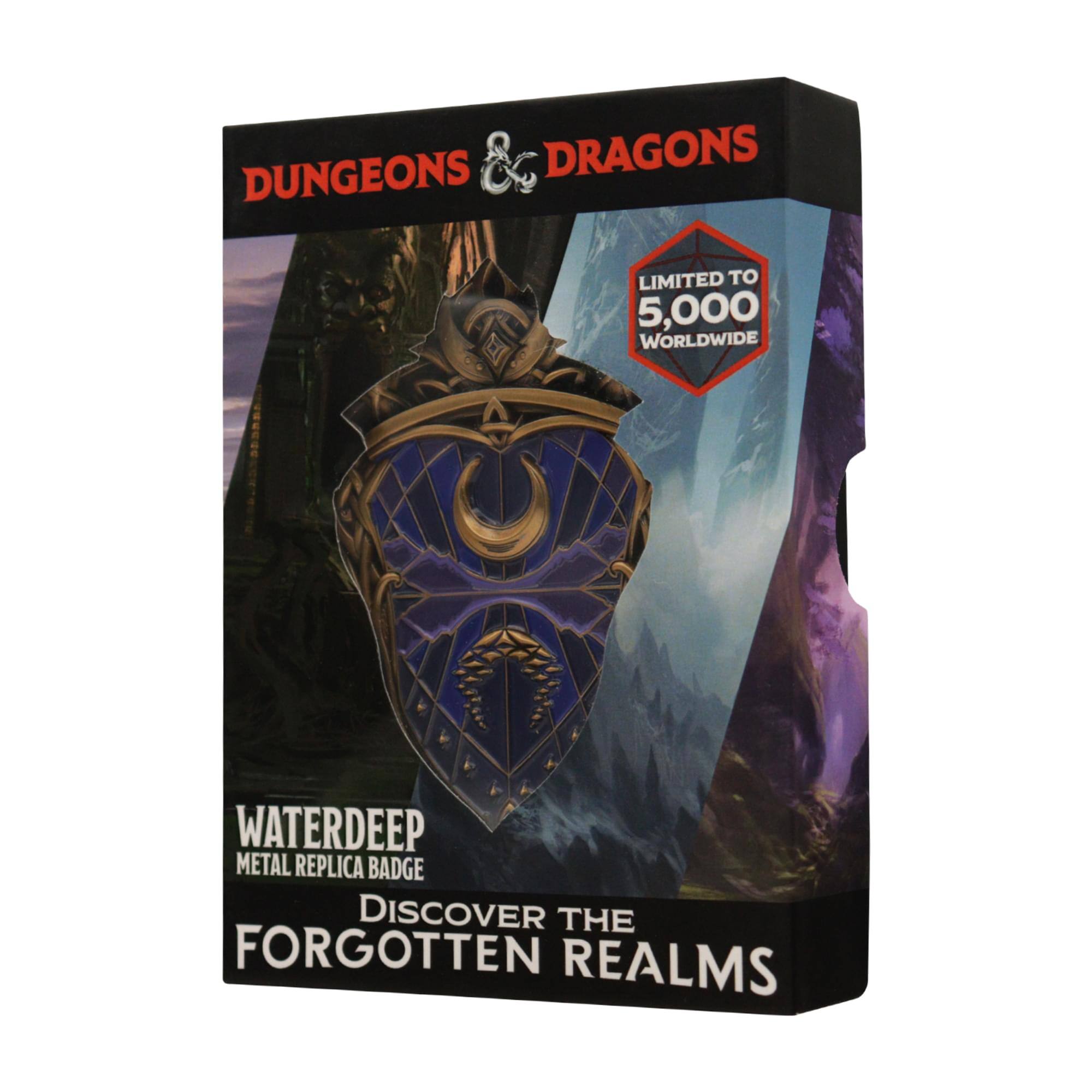 Dungeons & Dragons  
Limited to 5,000 Worldwide  
Waterdeep Metal Replica Badge  
Discover the Forgotten Realms