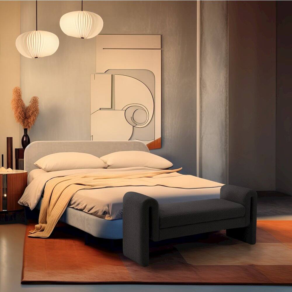 Alt View 1. Meridian Furniture - Stylus Black Boucle Fabric Bench - Black.