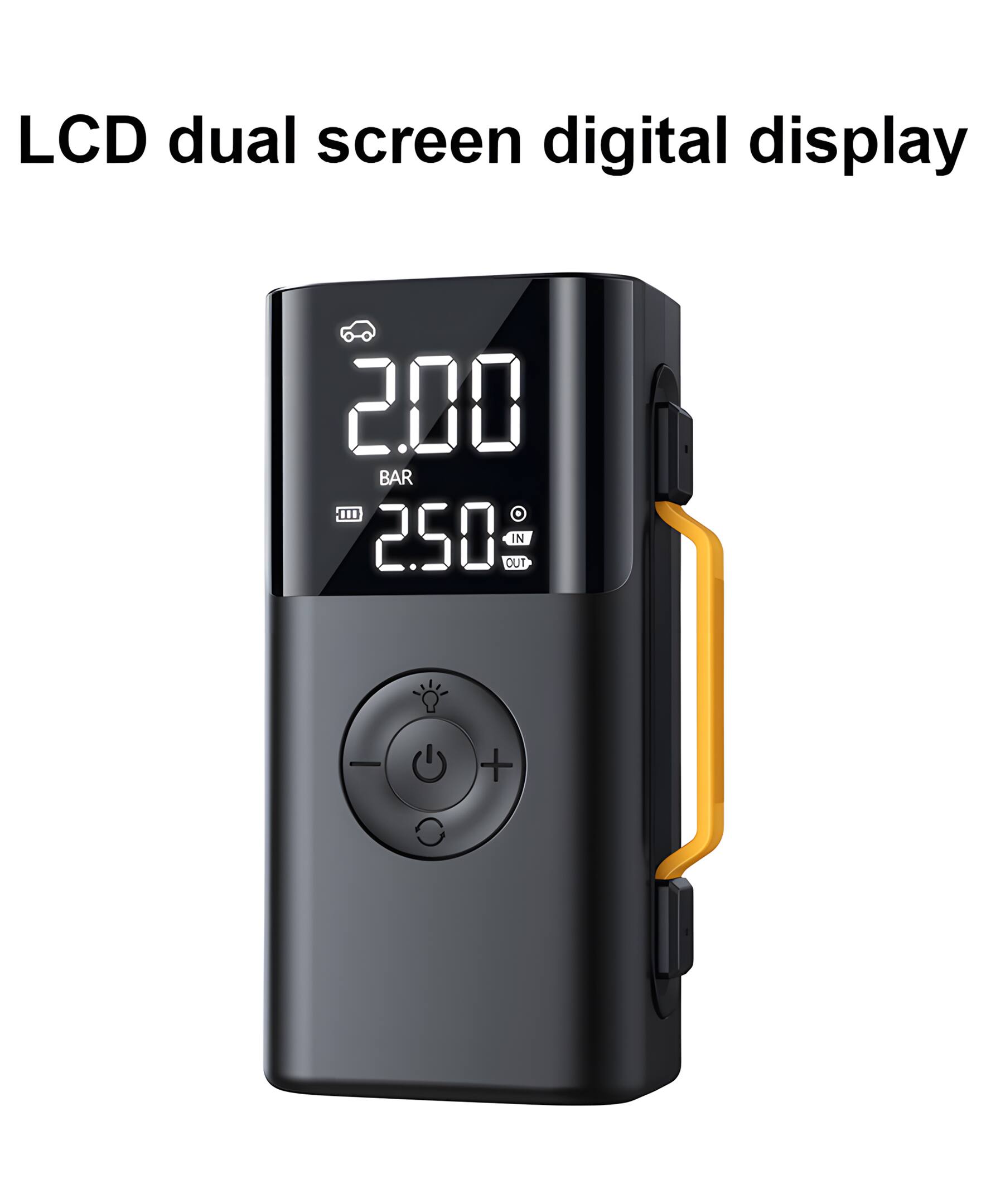 LCD dual screen digital display

2.00 BAR

2.50 OUT IN