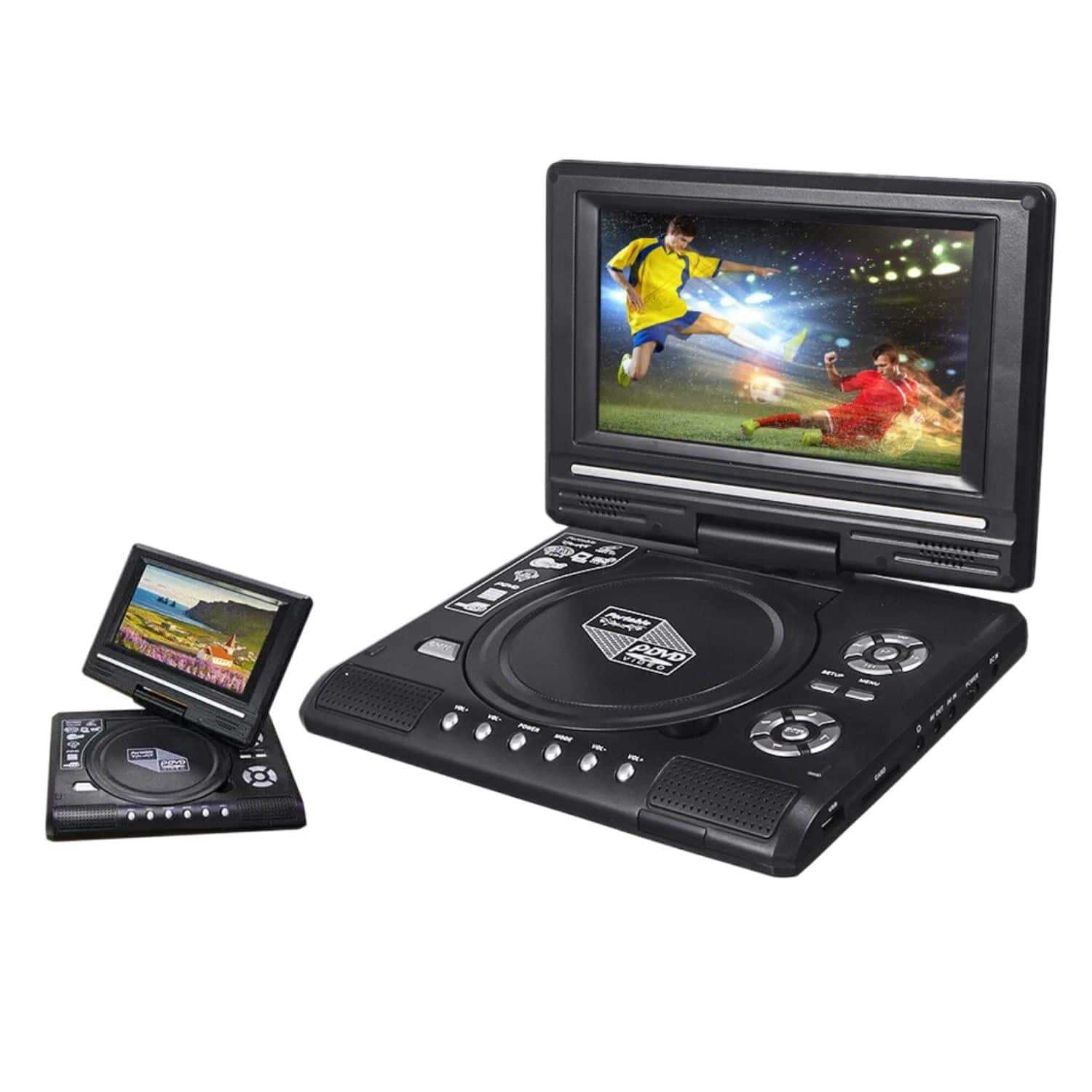 Stock Preferred - Portable 7.8" HD DVD Player with 270° Swivel Screen | Car & Home TV Player with FM Radio, USB, SD, AV Input & Gamepad