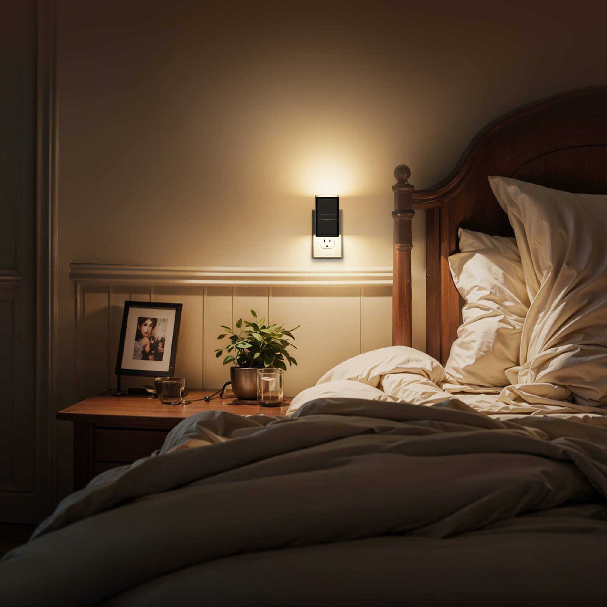 Alt View 3. Jandcase - JANDCASE 2-Pack 1W  Plug-in Night Light, 3000K Warm Glow, Square Cylinder Wall Sconce with Up/Down Light, Slide Dimmer - Black.
