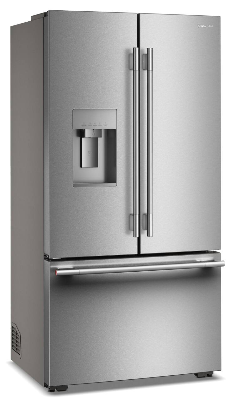 Angle. KitchenAid - 23.9 Cu. Ft. French Door Refrigerator with External Water Dispenser - PrintShield Stainless.