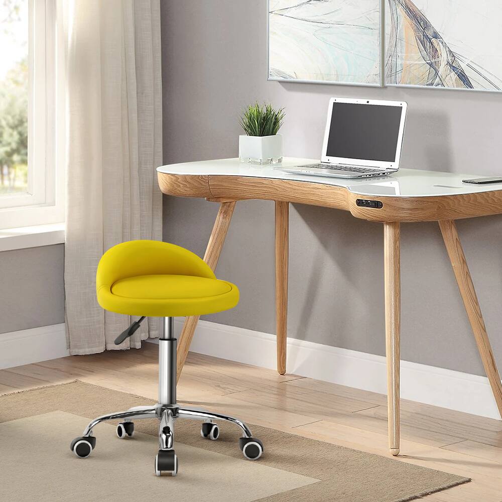 Alt View 1. KKTONER - KKTONER PU Leather Round Rolling Stool with Back Rest Height Adjustable Swivel Drafting SPA Chair with Wheels Yellow - Yellow.