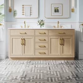 WELLFOR - 72" Solid Wood Bathroom Vanity with Double Sink, 4 Soft-Close Doors, 6 Drawers& Cultured Marble Countertop - OAK