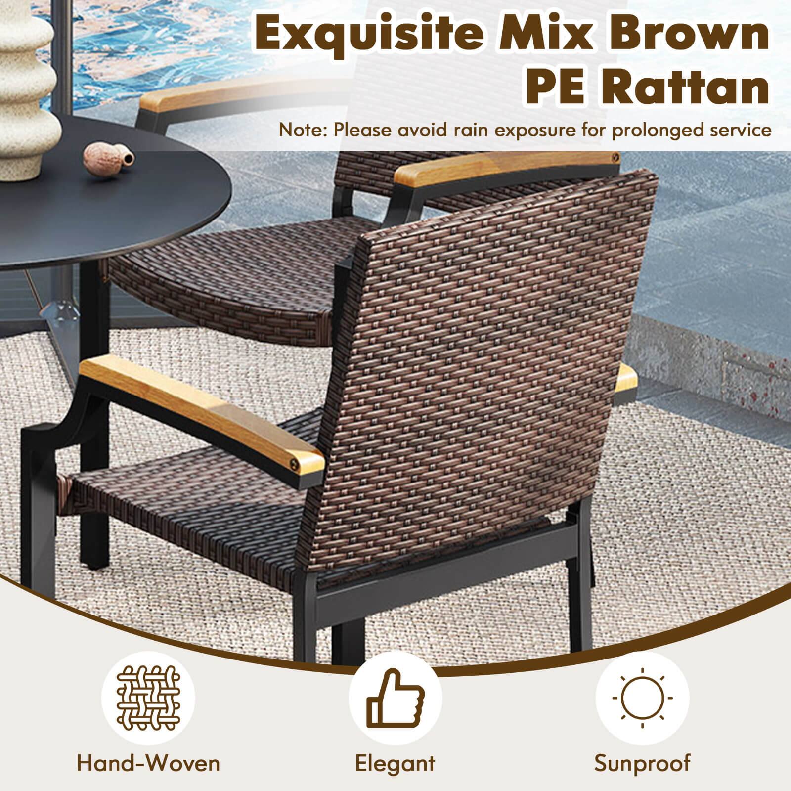 Exquisite Mix Brown PE Rattan

Note: Please avoid rain exposure for prolonged service

Hand-Woven  
Elegant  
Sunproof