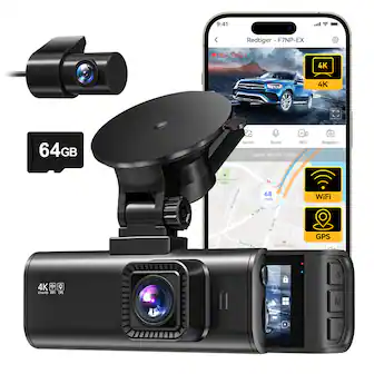 REDTIGER - 4K/2.5K HD Dash Cam, WDR, Night Vision, 64GB Card, GPS, WiFi - Black