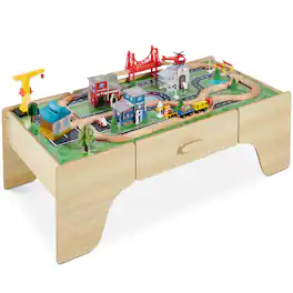 Best Choice Products - Kids 70-Piece Train Table, Large Multipurpose Wooden Playset w/ Reversible Table Top - Natural