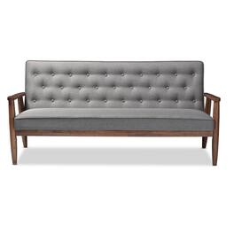 Baxton Studio - Sorrento Mid-century Retro Modern Fabric Upholstered Wooden 3-seater Sofa - Gray