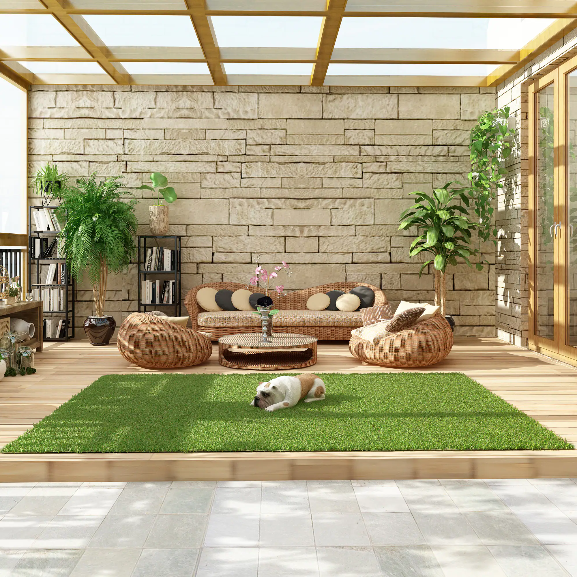 Alt View 6. Famapy - Artificial Grass Rug 10x6.5ft Fake Turf Lawn Carpet with 1" Pile Height for Indoor Outdoor Balcony Patio Garden Pets - Green.