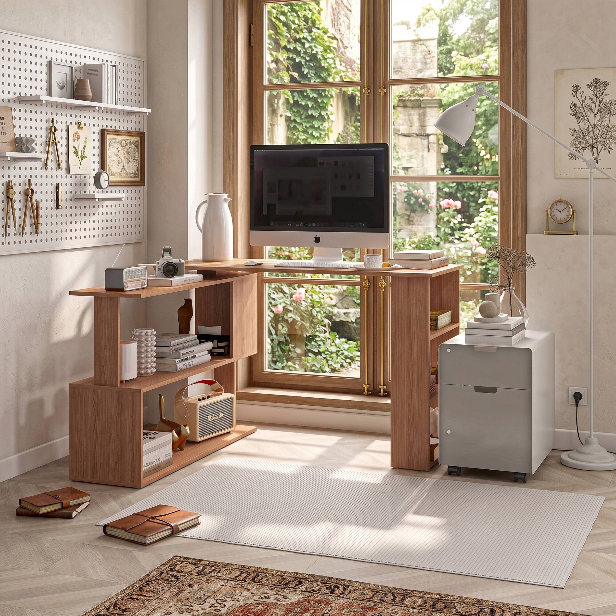 Alt View 7. Homcom - Rotating Combo Writing Table Office Hollow Core Hobby Desk w/ Storage Shelf - Maple.