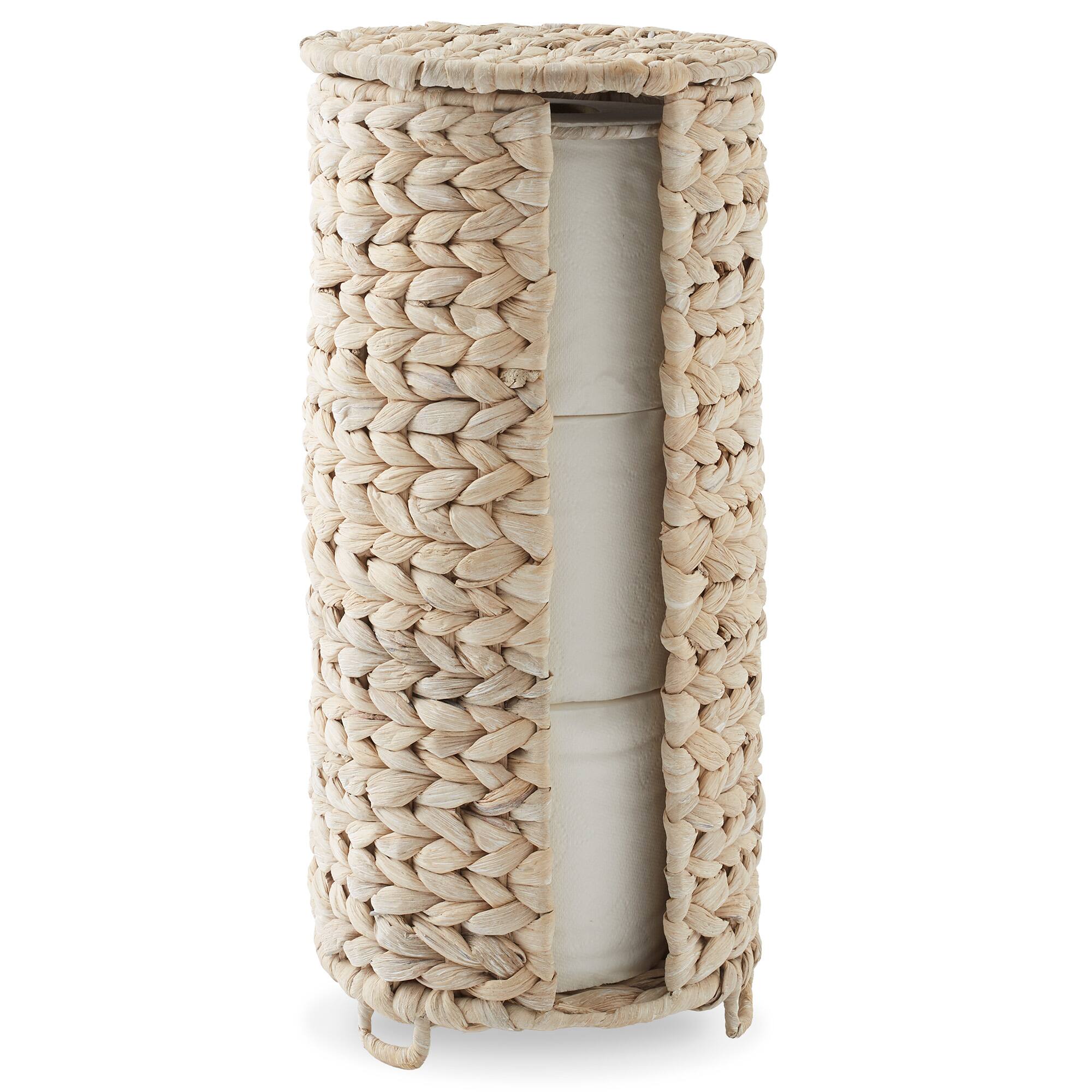Front. Casafield - Toilet Paper Roll Holder Stand - Bathroom Tissue Storage - Whitewash.