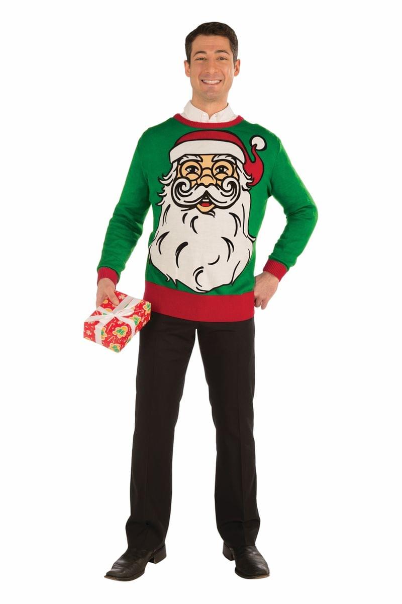 Front. Forum Novelties - Big Santa Ugly Christmas Sweater Adult X-Large - Green.