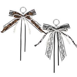 Unique Bargains - Pearl Bow Keychain 16mm Y2K Aesthetic Leopard Print Ribbon Pearl Keyring, Cute Bag Charm for Tote Bags Purse - Brown, Cream