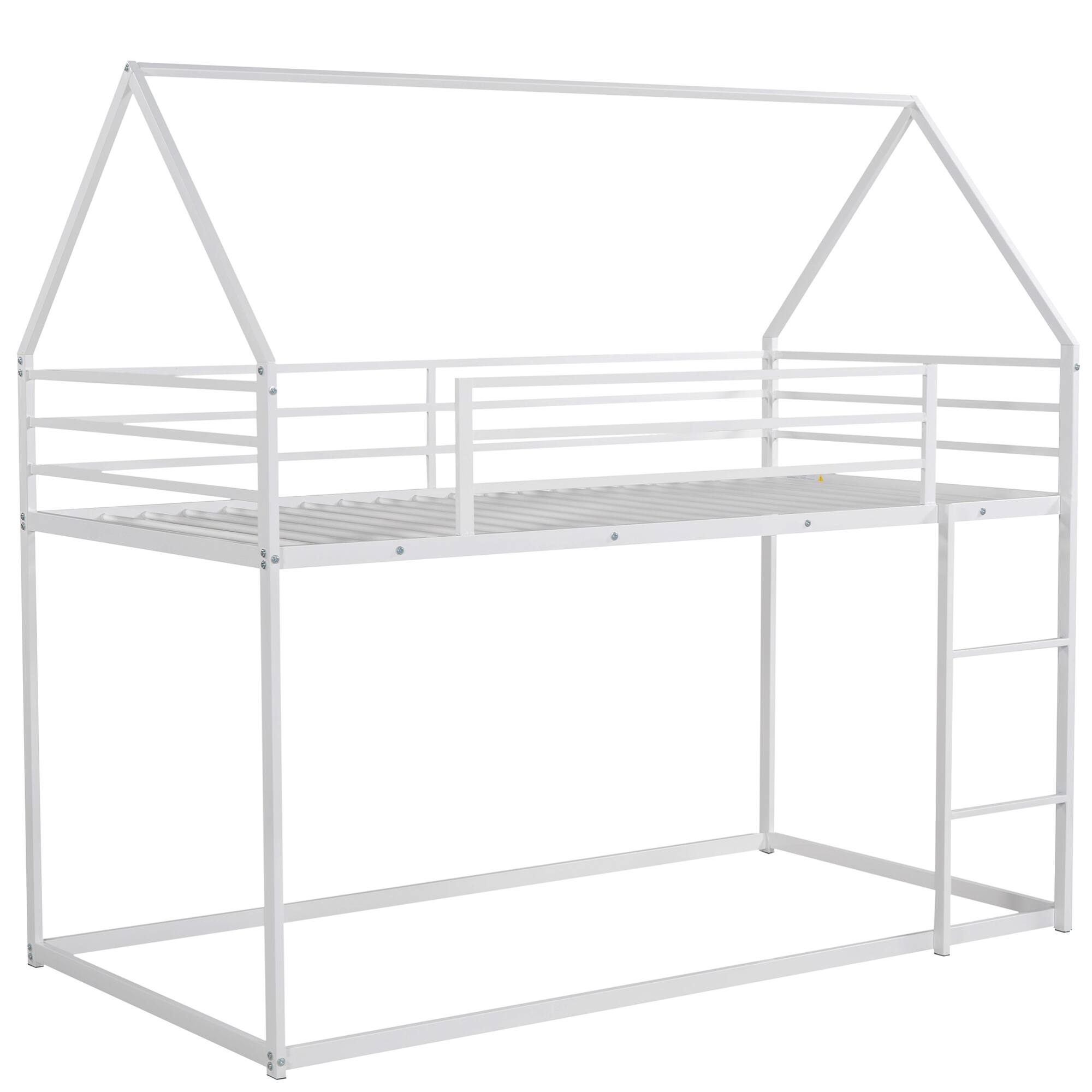 Alt View 1. GOODSILO - Space-Saving Twin Over Twin Metal Bunk Bed with Built-In Ladder and Playhouse Design - White.