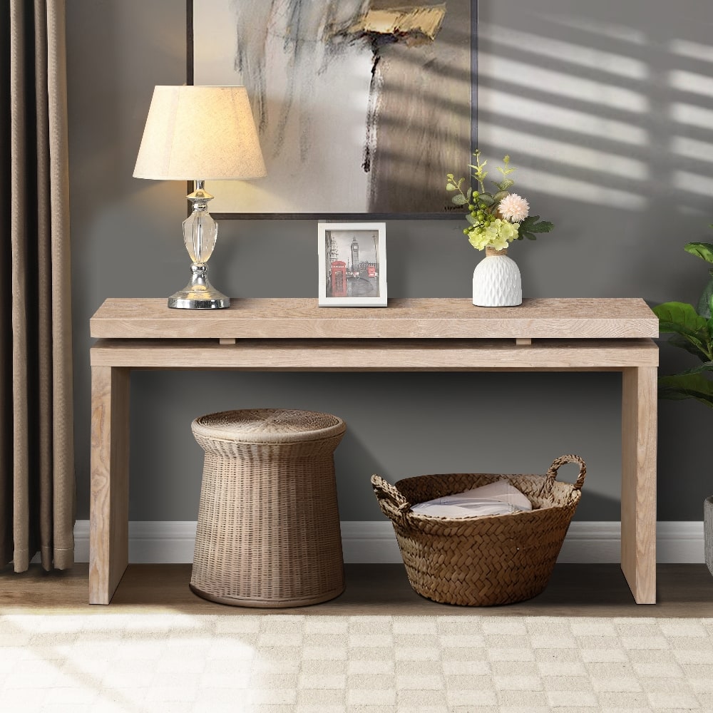 Loheer - 60 inch farmhouse console table entryway table - Antique Natural