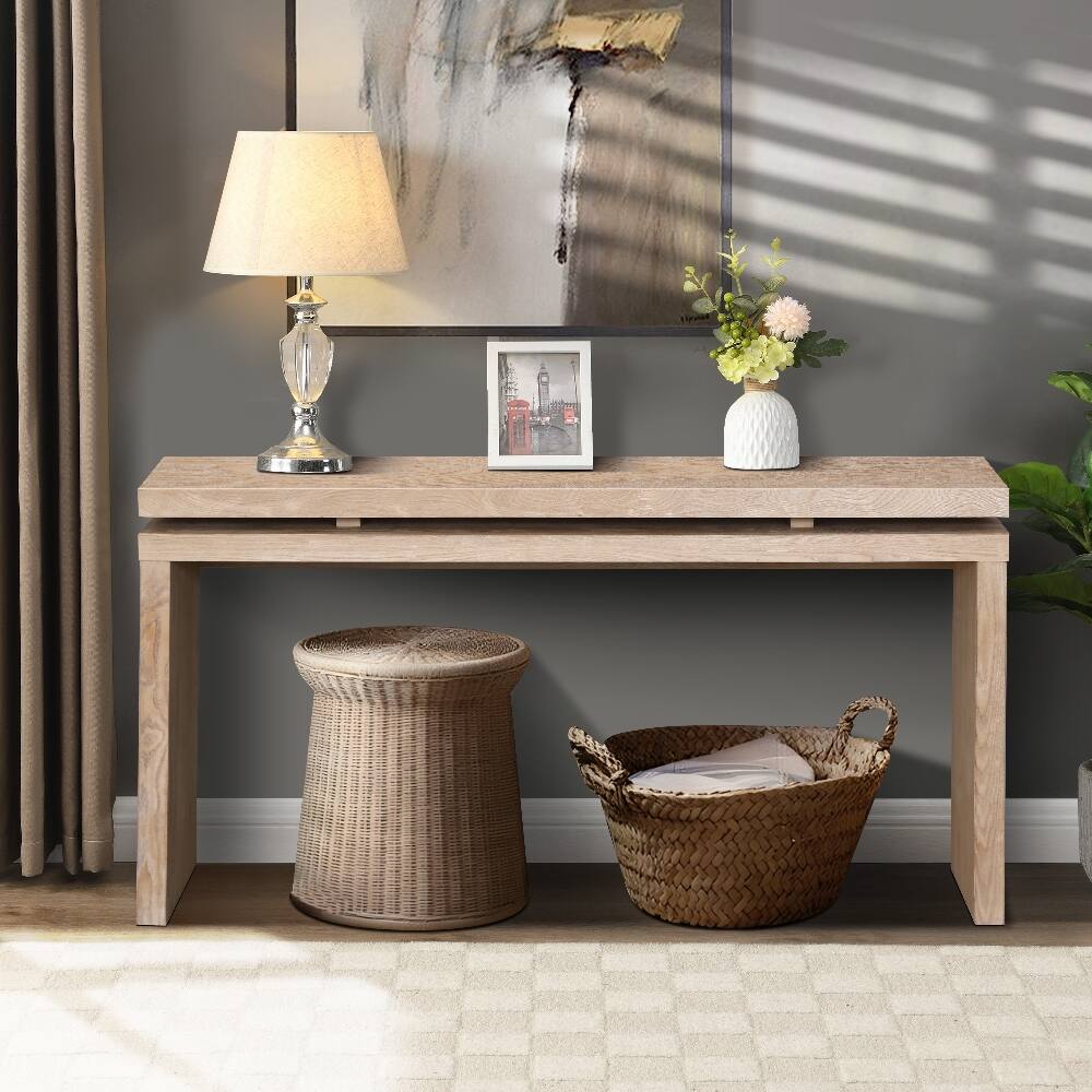 Front. Loheer - Loheer 60 inch farmhouse console table antique natural entryway table - Antique Natural.