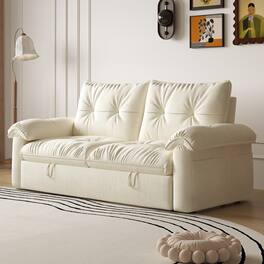 luck idea - 68.89" Modern Sleeper Sofa Bed, Iron & Wood Framed Couch with High-Density Foam Cushions (Mattress Included) - White