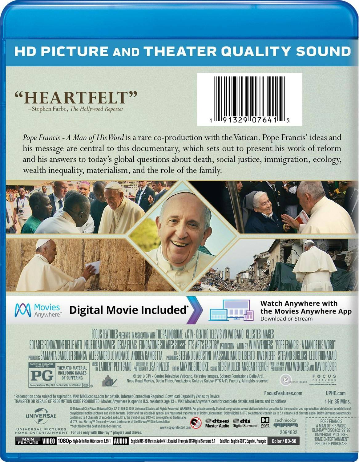 Back. Pope Francis - A Man of His Word (Blu-ray + Digital HD) [Blu-ray].