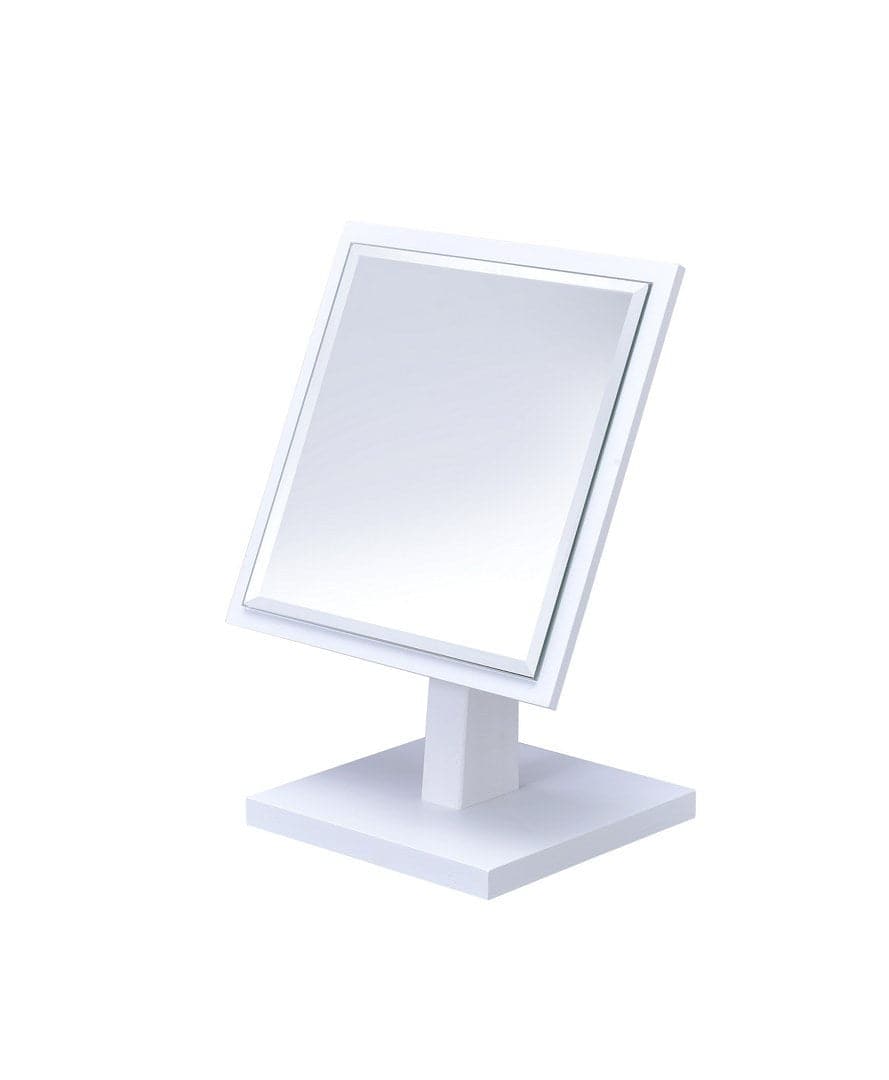BreeBe - 9.5' Tall Polyresin and Wood Make-Up Mirror on a Pedestal, finish - White