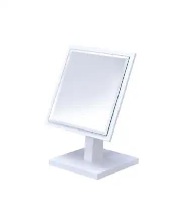 Front. BreeBe - 9.5' Tall Polyresin and Wood Make-Up Mirror on a Pedestal, White finish - White.