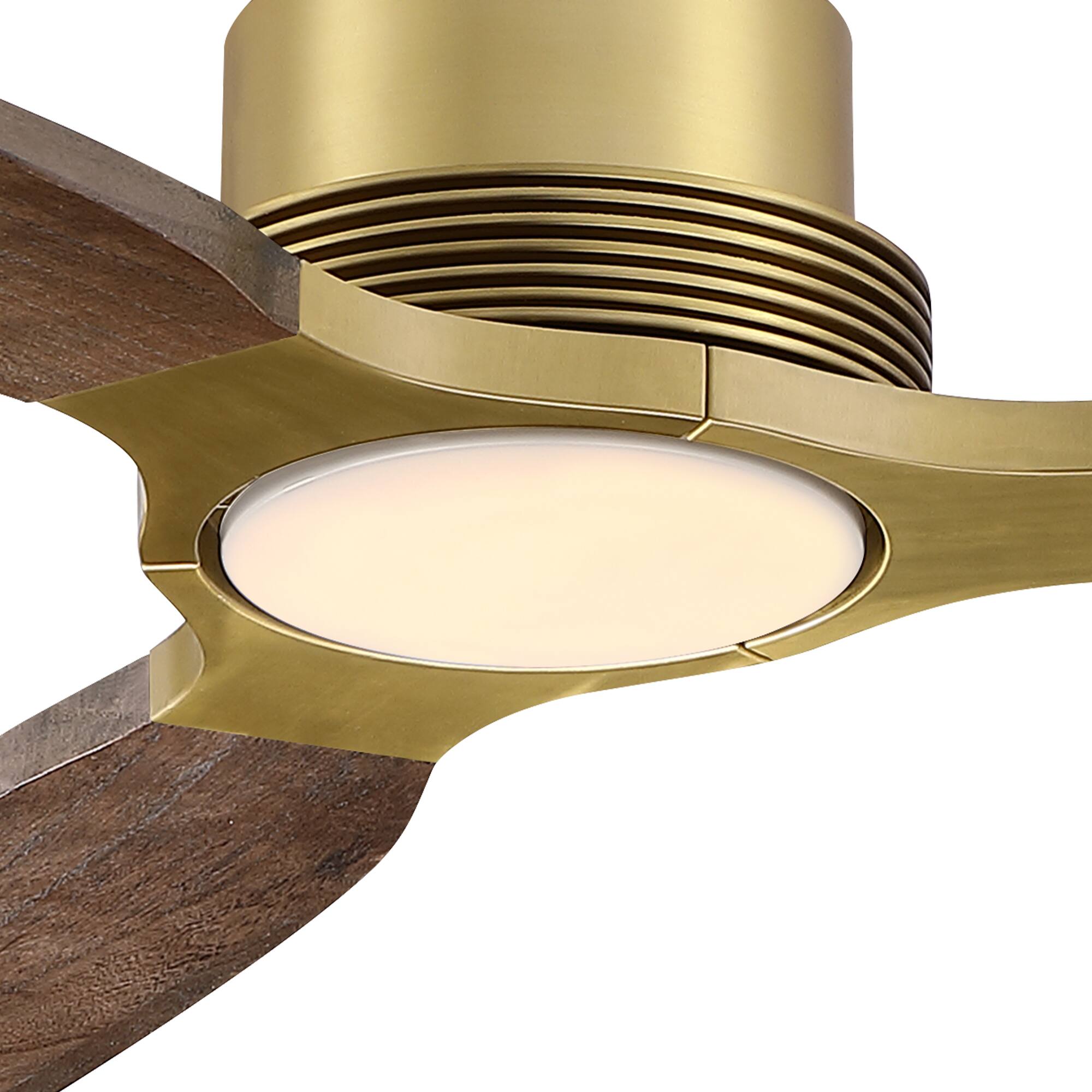 Alt View 2. Parrot Uncle - 48" Mid Century Solid Wood Lightweight Flush Mount Ceiling Fan with Dimmable LED Light and Remote, 6-Speed DC Motor - Gold.