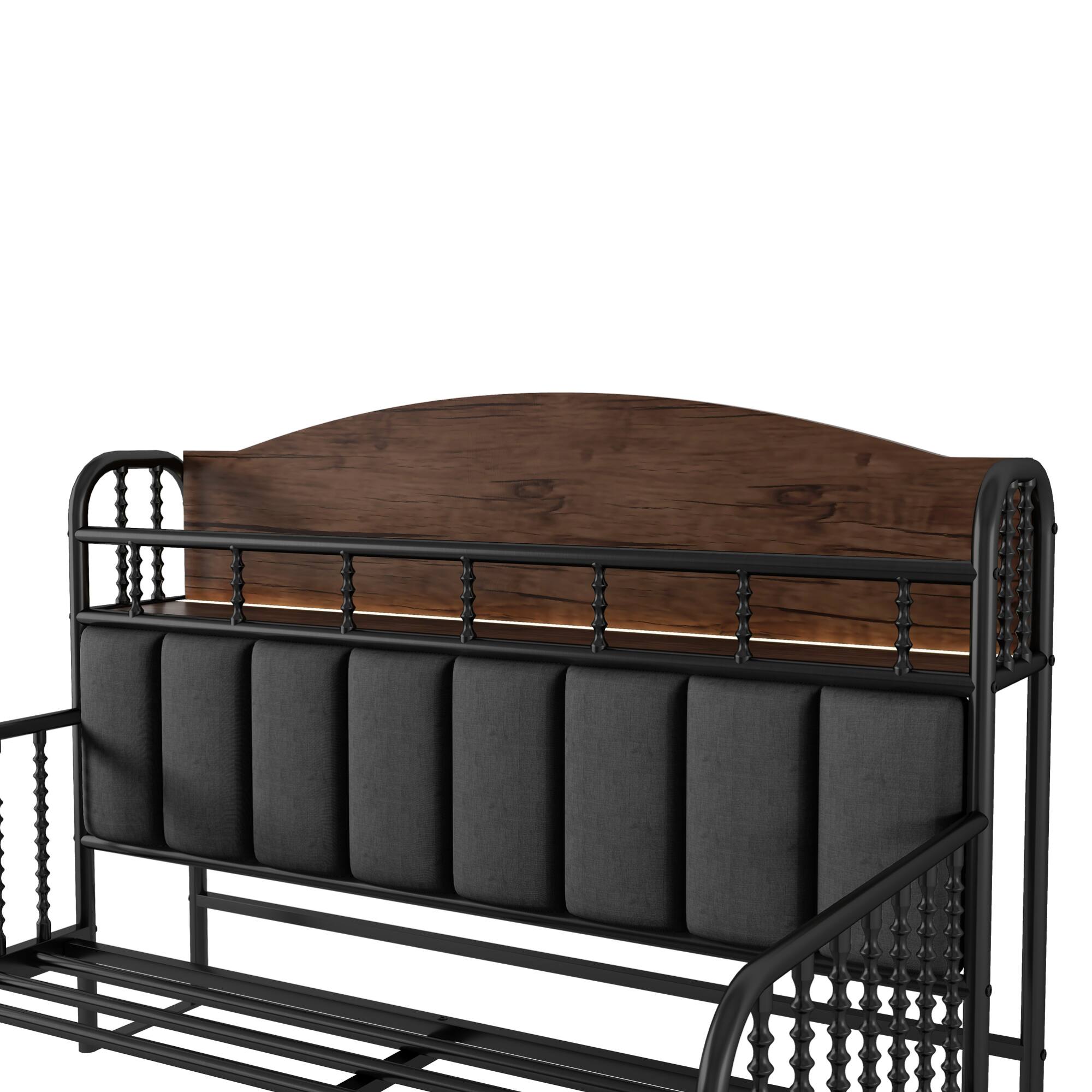 Alt View 6. GOODSILO - Full Size Metal Platform Bed Frame with LED Lighting and Upholstered Storage Headboard - Black.
