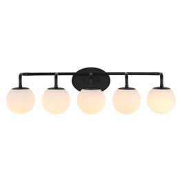 Jonathan Y - Louis Parisian Globe 33" 5-Light Metal/Frosted Glass Modern Contemporary LED Vanity Light - Black