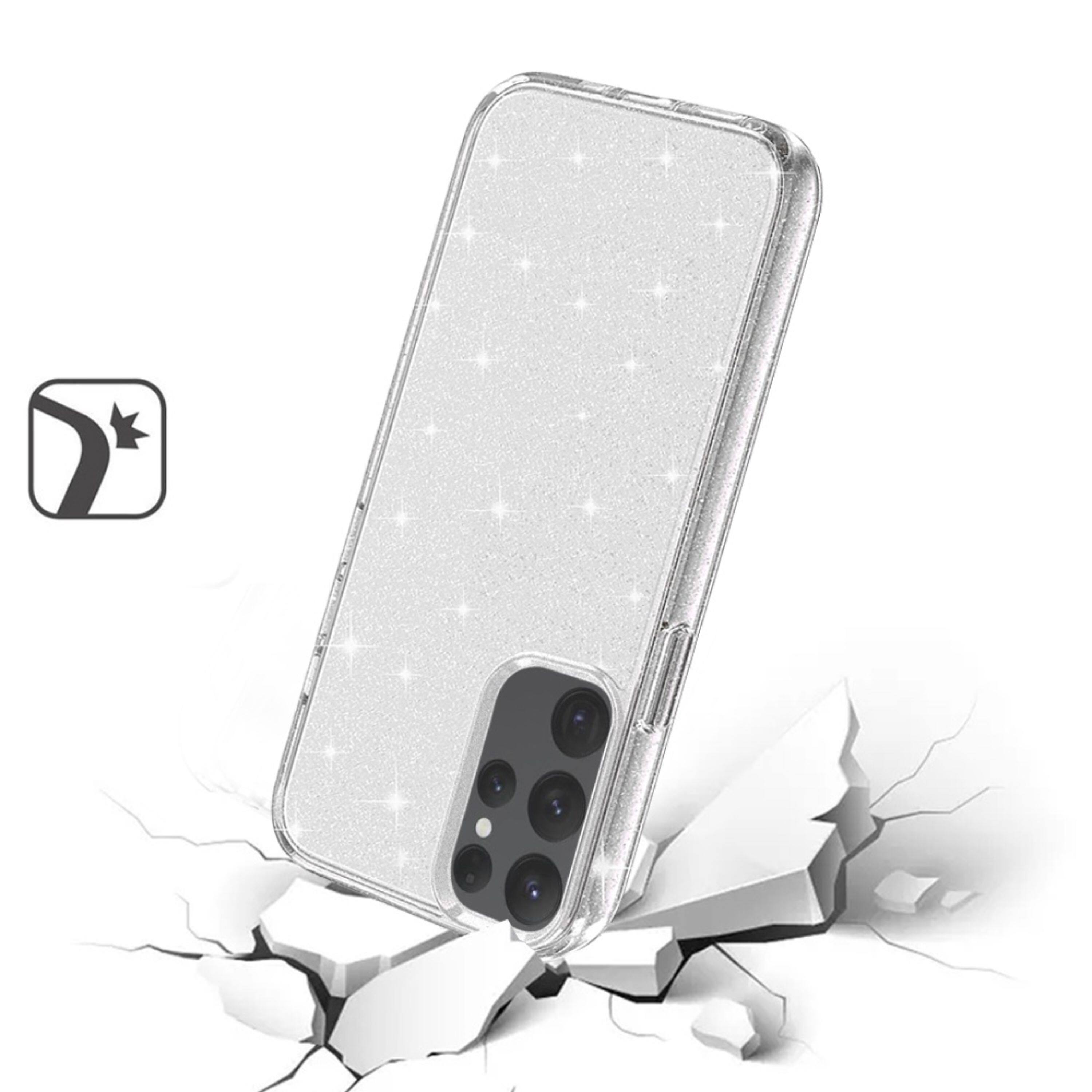 Left. Kitcheniva - Hybrid Translucent Glitter Phone Case For Samsung Galaxy S24 Clear - Clear.