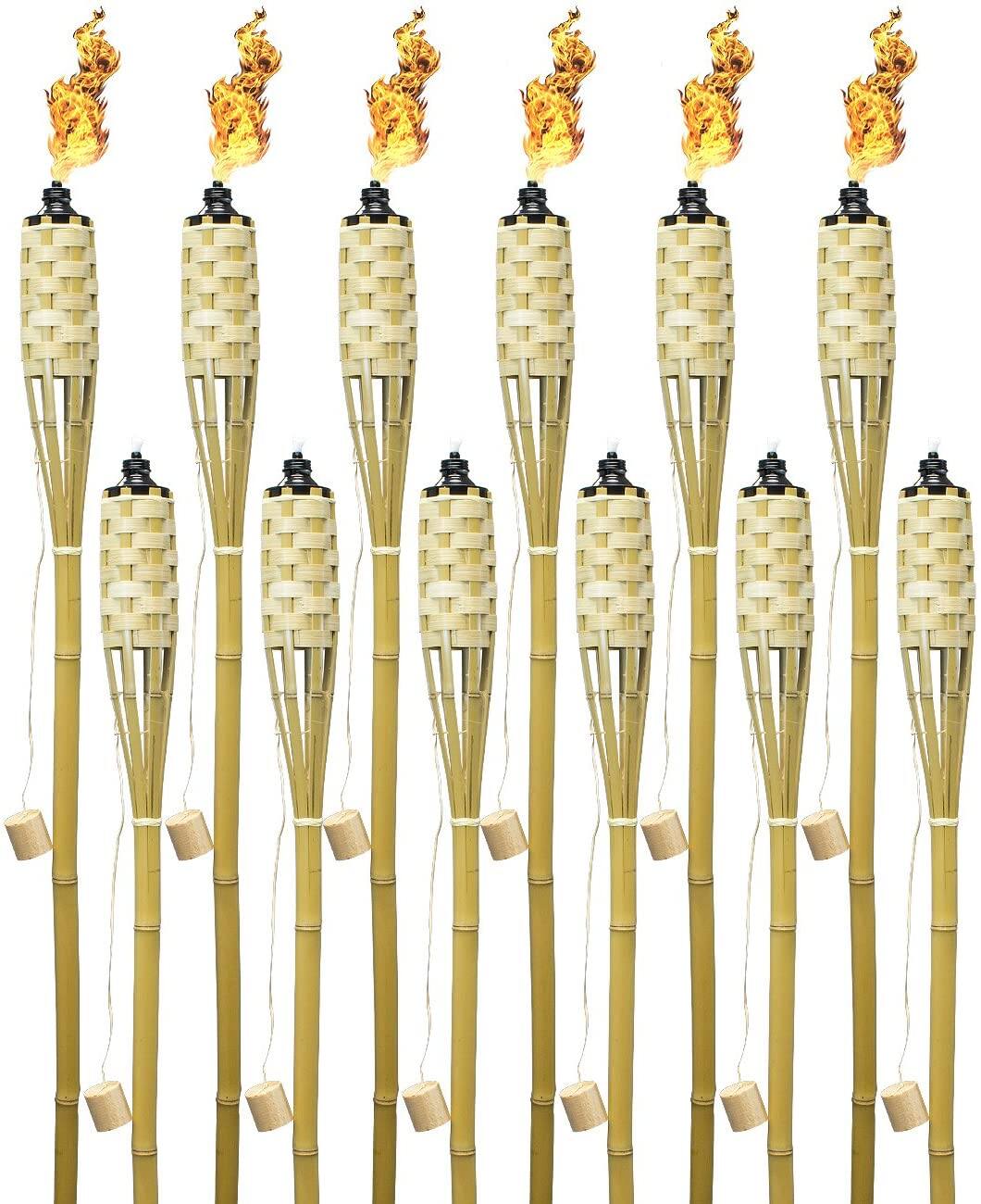Front. Sorbus - Matney Bamboo Torches for Outside Mosquitos Repellent, 5 Ft. Tall, (12 Pack), Decorative Garden & Backyard Lights - Brown.