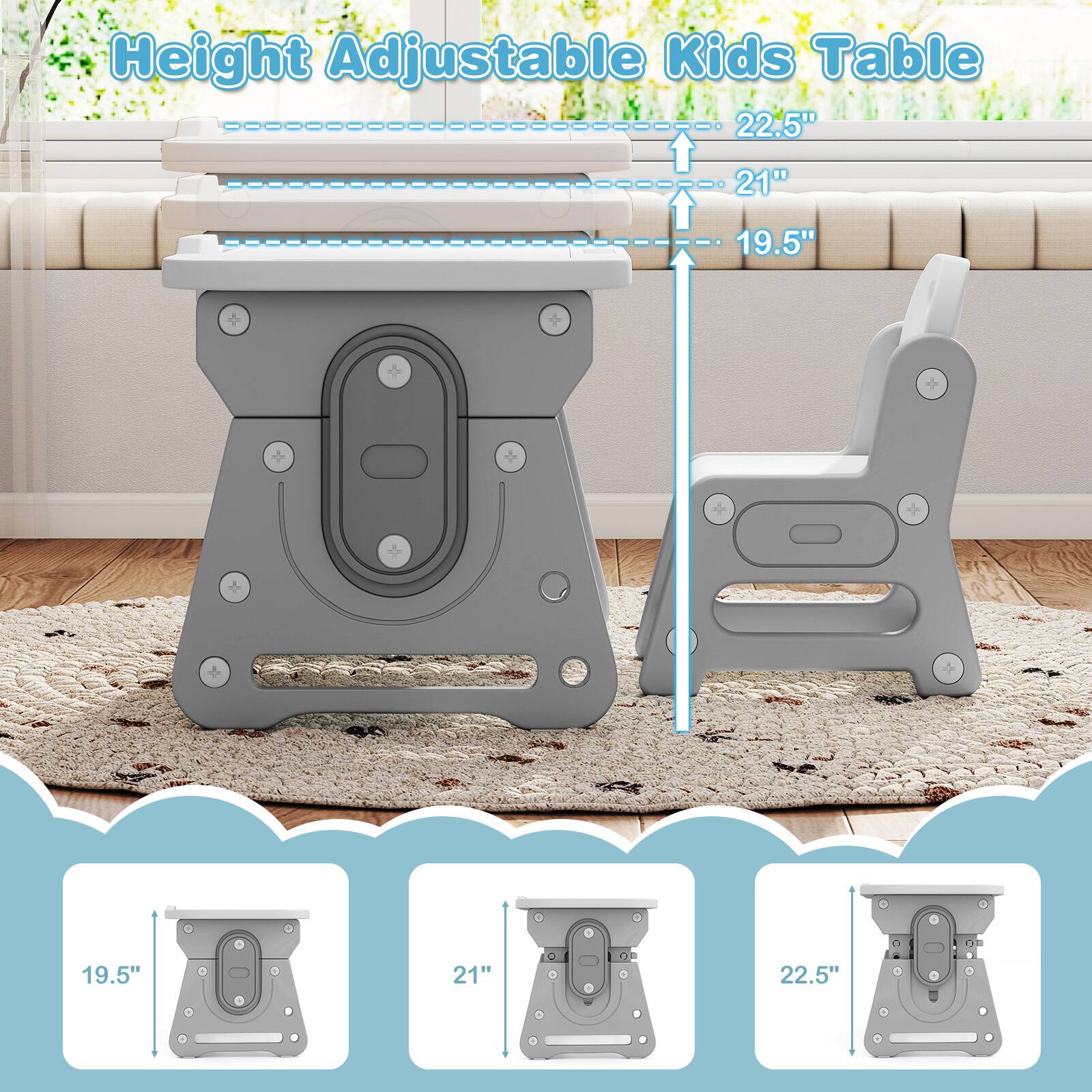 Height Adjustable Kids Table

- 19.5"
- 21"
- 22.5"