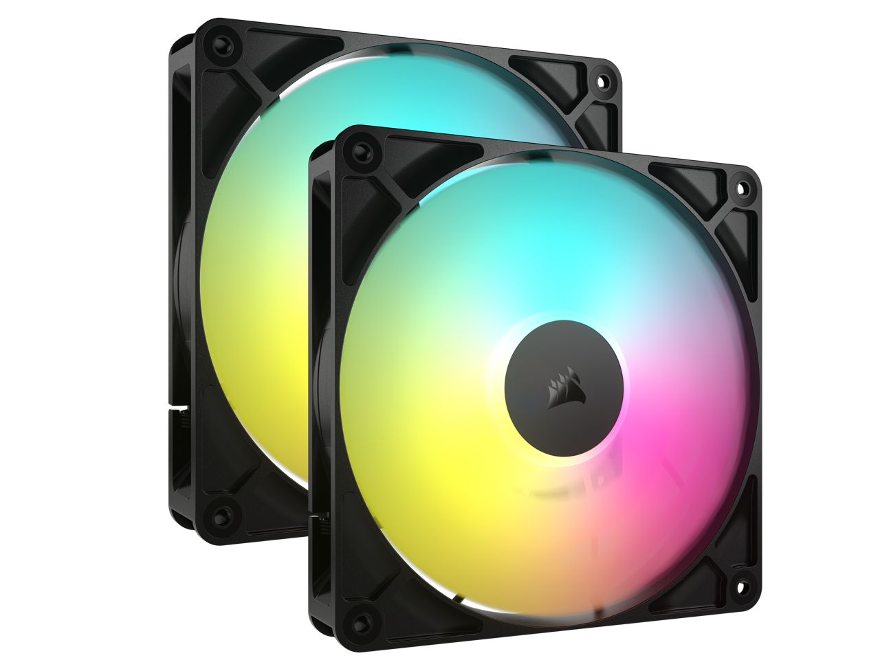 Front. CORSAIR - CORSAIR RS140 ARGB PWM 140mm Fans - Dual Pack, Daisy-Chain, AirGuide, Magnetic Bearing - RGB.