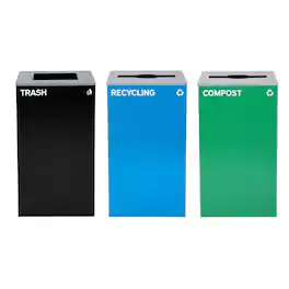 Alpine Industries - Steel 29 Gallon Open Top Bin Set for Recycling, Trash, Compost – 3 Pack - Black; Blue; Green