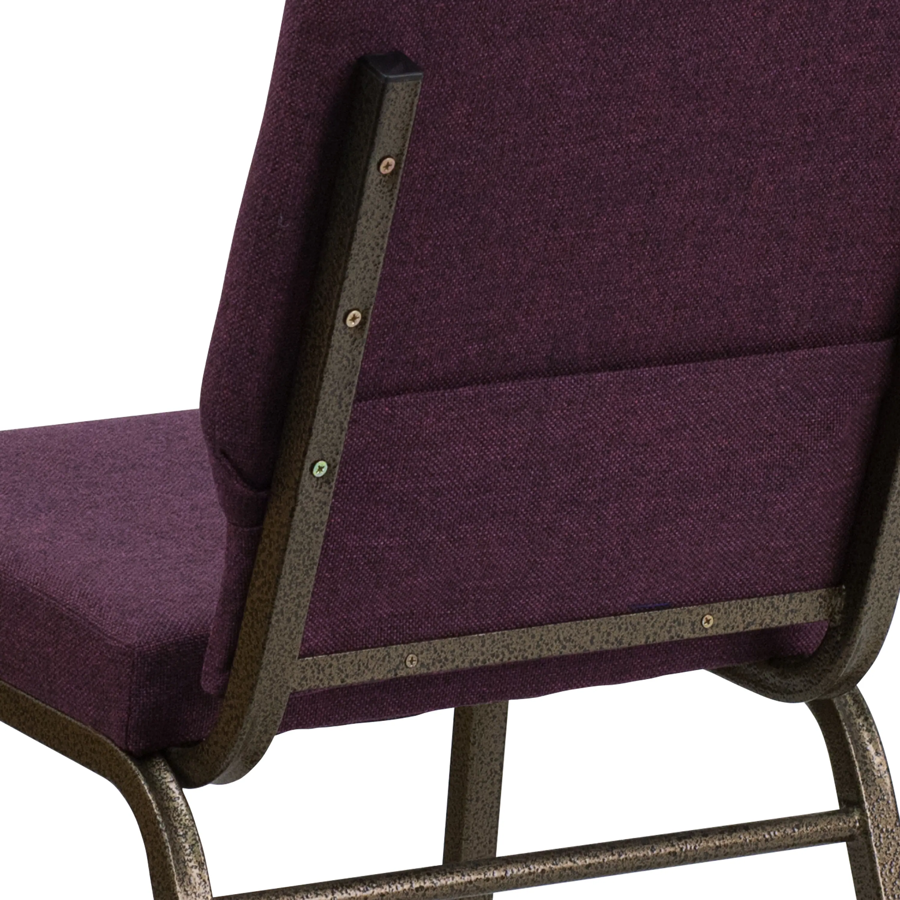 Alt View 9. Emma + Oliver - 4 Pack 18.5''W Stacking Church Chair - Plum Fabric/Gold Vein Frame.
