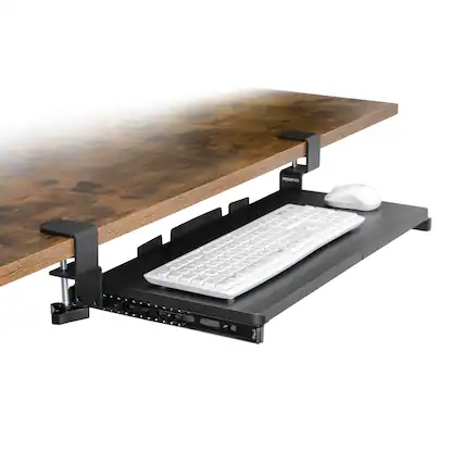 Front. Mount-It! - Clamp-On Keyboard Tray 24" x 11" – Adjustable Under-Desk Ergonomic Platform, Black - Black.