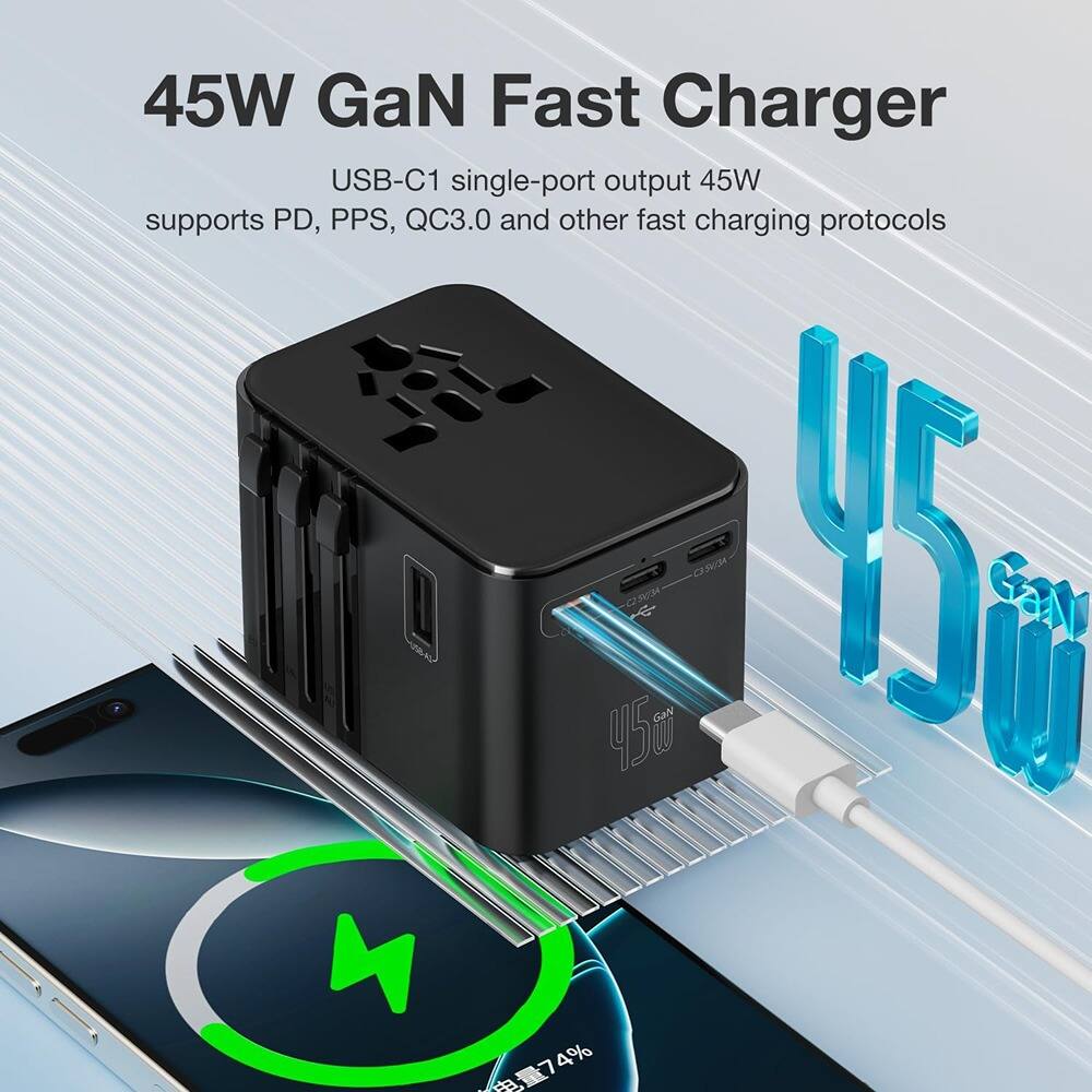 45W GaN Fast Charger

USB-C1 single-port output 45W supports PD, PPS, QC3.0 and other fast charging protocols