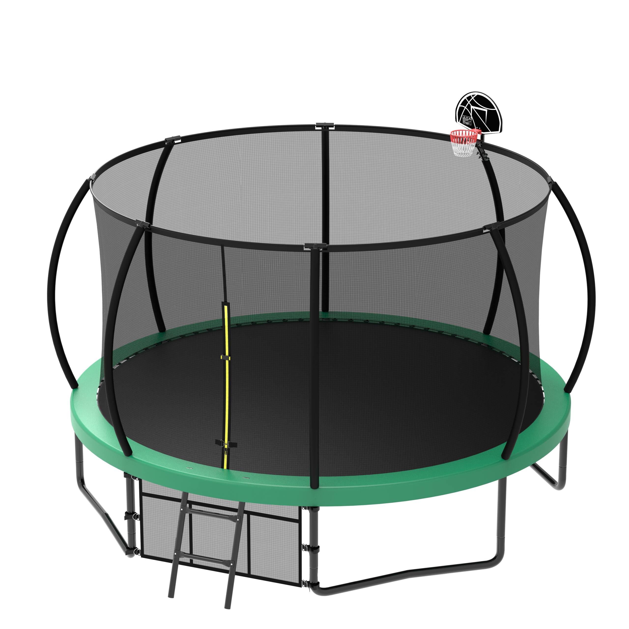 Alt View 9. Loheer - 12FT Kids Trampoline with Safety Enclosure Net & Ladder, Heavy Duty Outdoor Backyard Trampoline, 1320LBS Capacity - Green.
