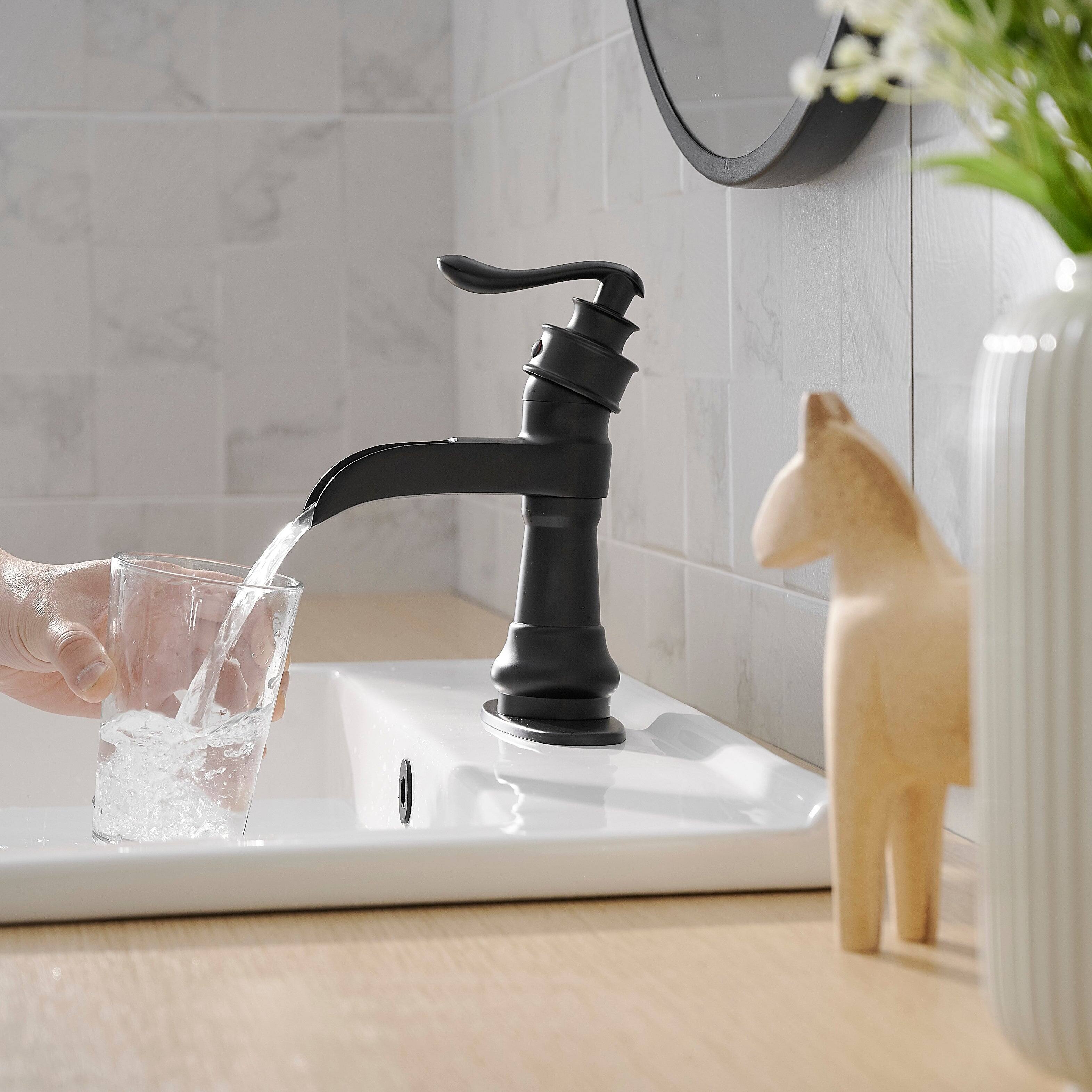 Angle. Boyel Living - Waterfall Single Hole Single-Handle Low-Arc Bathroom Faucet with Pop-up Drain in Matte Black - Matte Black.