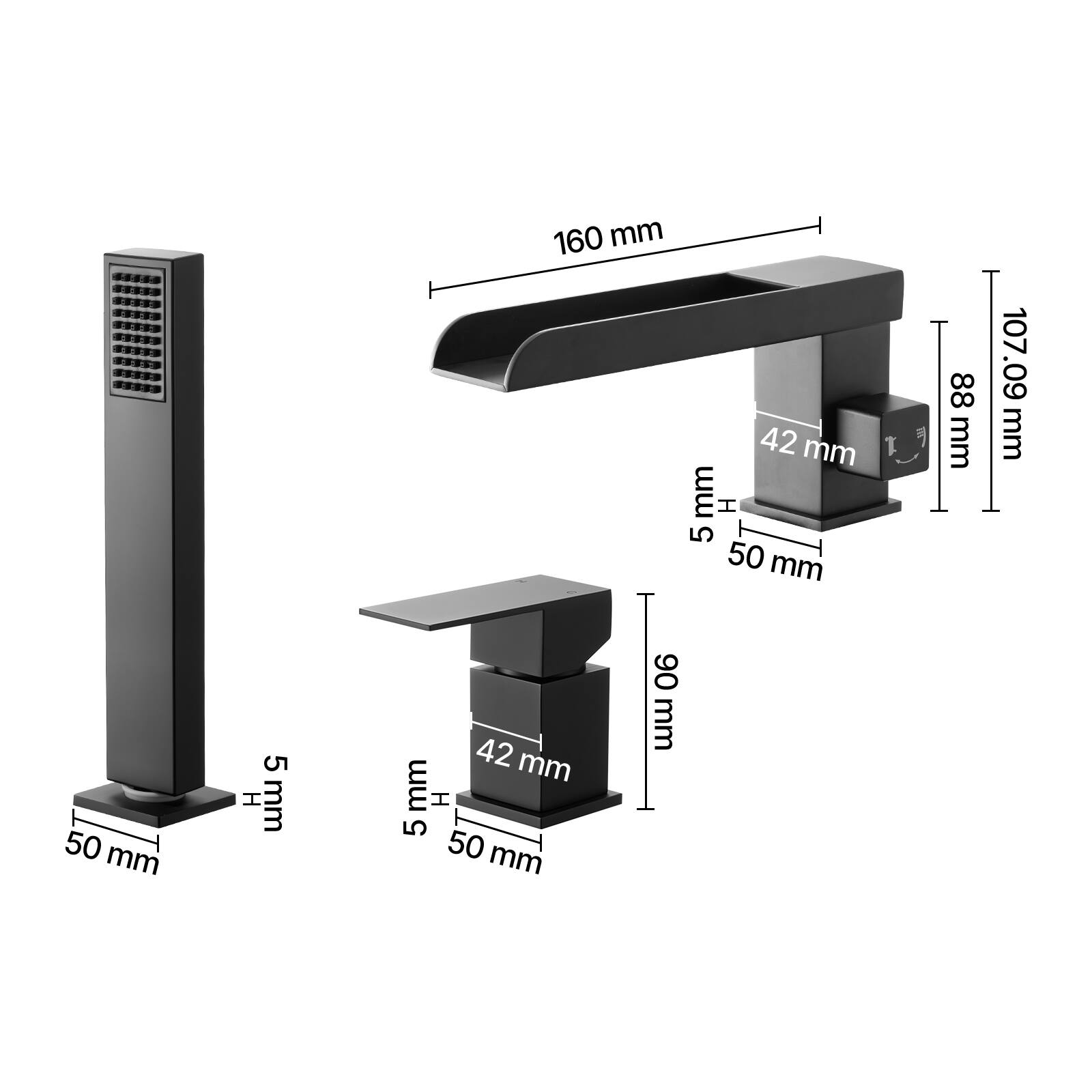 - 160 mm
- 42 mm
- 50 mm
- 5 mm
- 88 mm
- 107.09 mm
- 50 mm
- 42 mm
- 50 mm
- 5 mm
- 50 mm