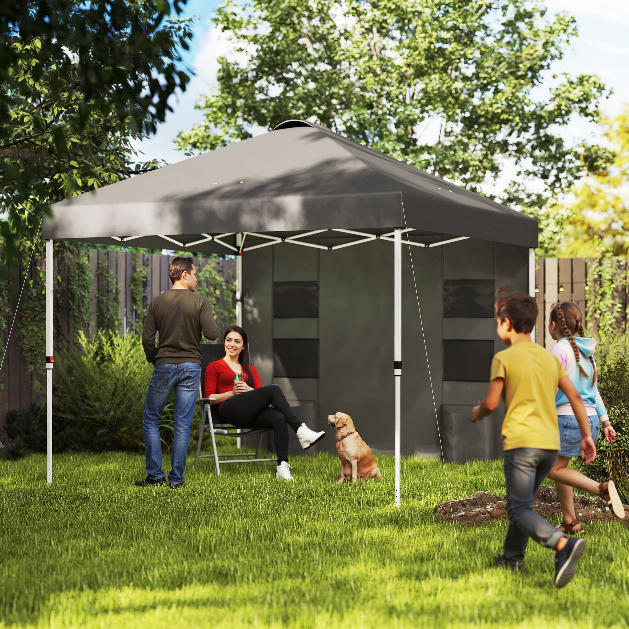 Alt View 1. Outsunny - 10' x 10' Pop Up Canopy Tent with Sidewall, UPF50+ Instant Sun Shelter with Storage Pockets, Vented Roof - Dark Gray.